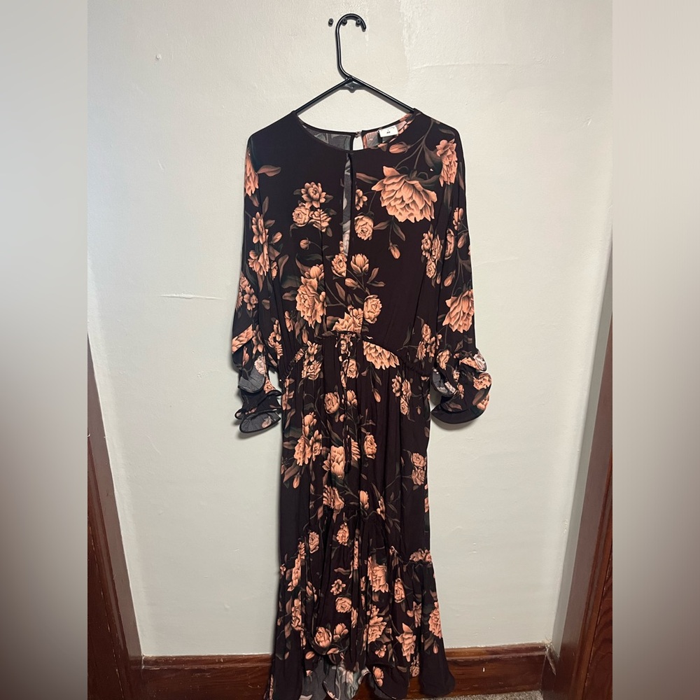 H&M Black and Pink Floral Long Sleeve Dress